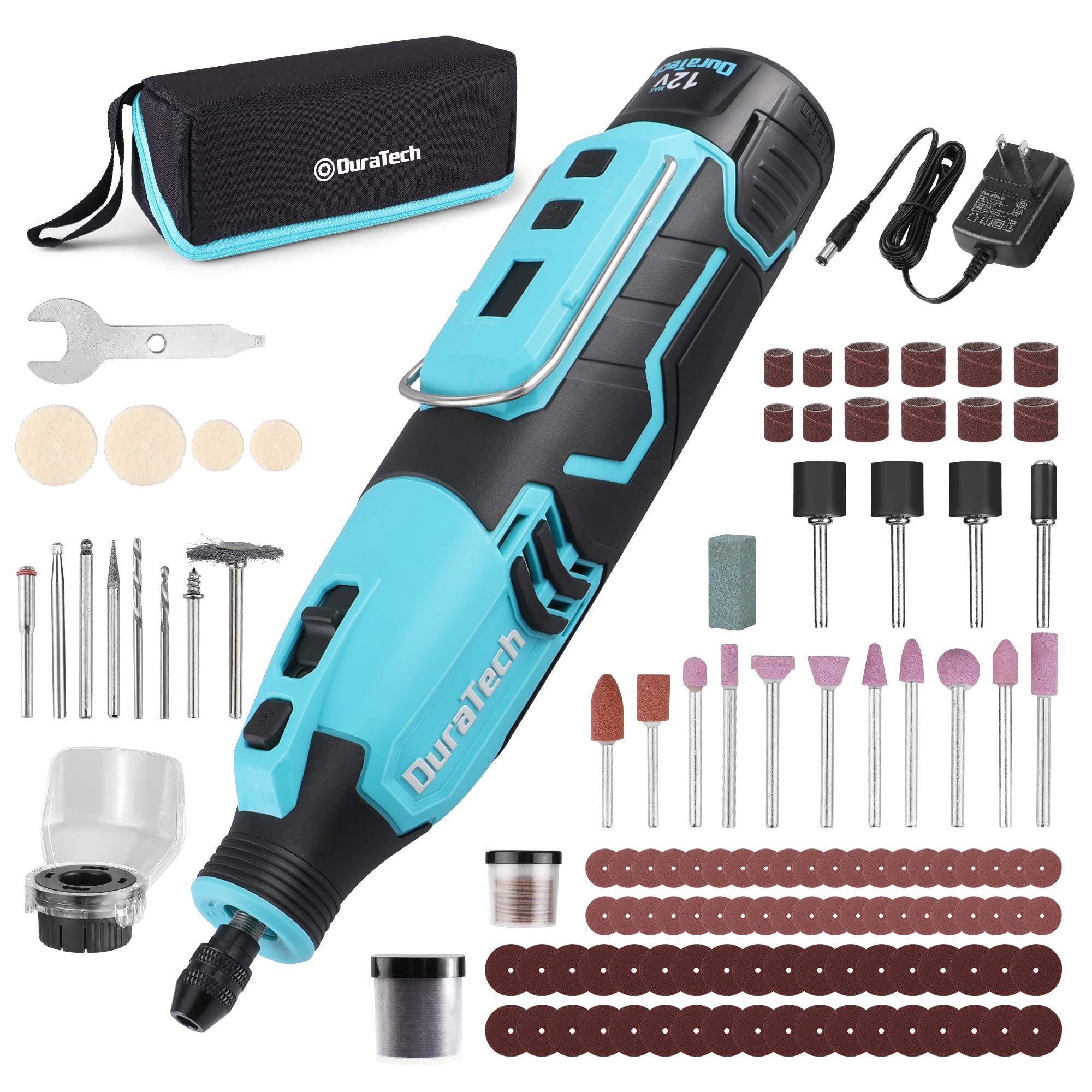 DURATECH Cordless Rotary Tool Kit, 12V Rotary Tool with 2.0Ah Rechargeable Battery, 5000-35000RPM 7 Variable Speed, 118PCS Accessories for Sanding, Polishing, Carving, Cutting, Drilling and DIY Crafts