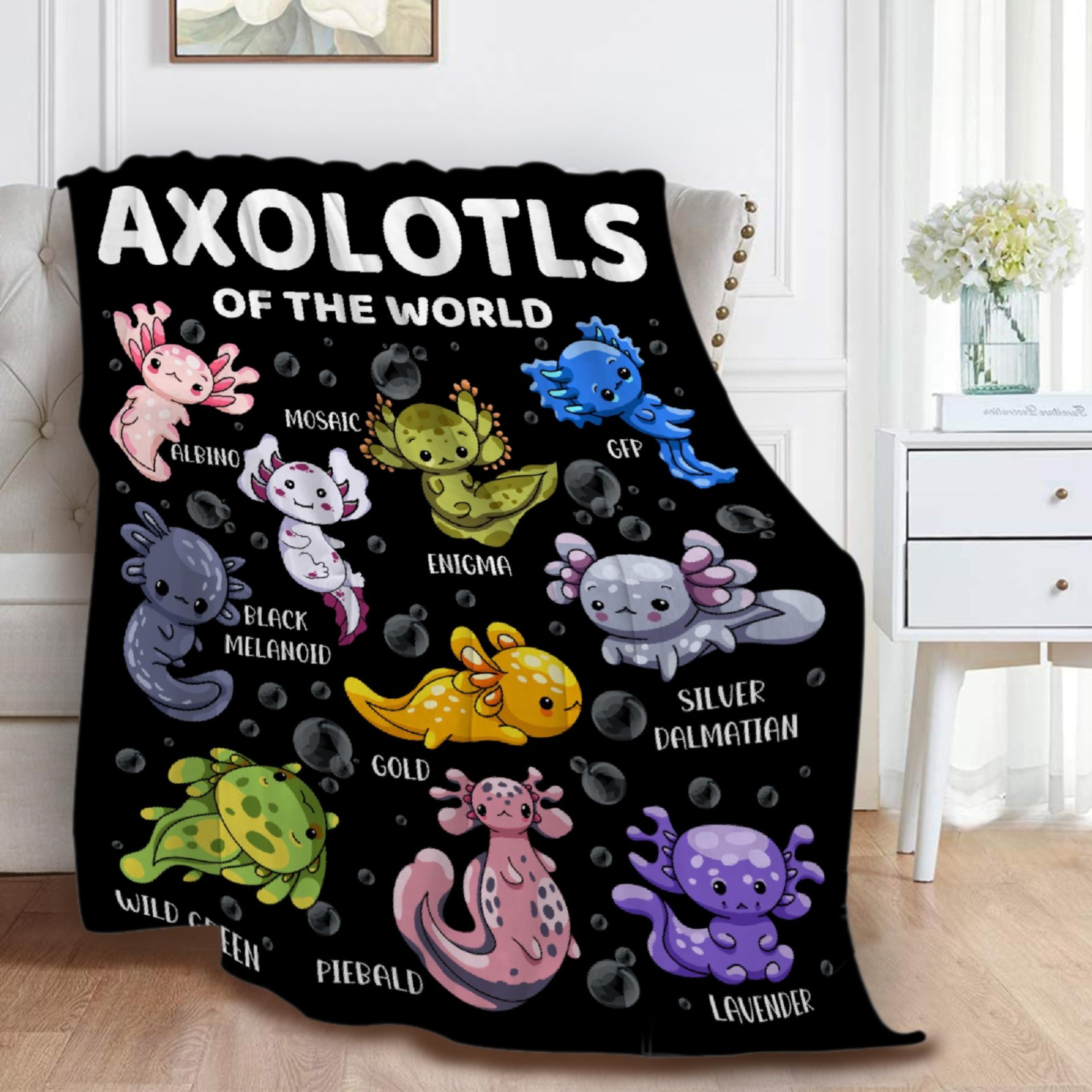 Axolotl Blanket - Cute Axolotl Plush Gifts for Girls Boys Kids Axolotl Lovers - Cartoon Axolotls of The World Fleece Soft Cozy Throw Sheet 50" X 40" Lovely Decor for Couch Sofa Birthday Decorations