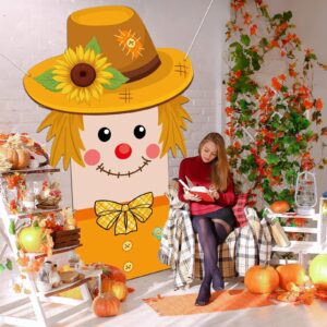 Thanksgiving Door Cover Fall Scarecrow Shape Door Decorations Harvest Autumn Door Backdrop Sunflower Scarecrow Banner Backdrop for Autumn Home Decor Fall Photo Booth Props