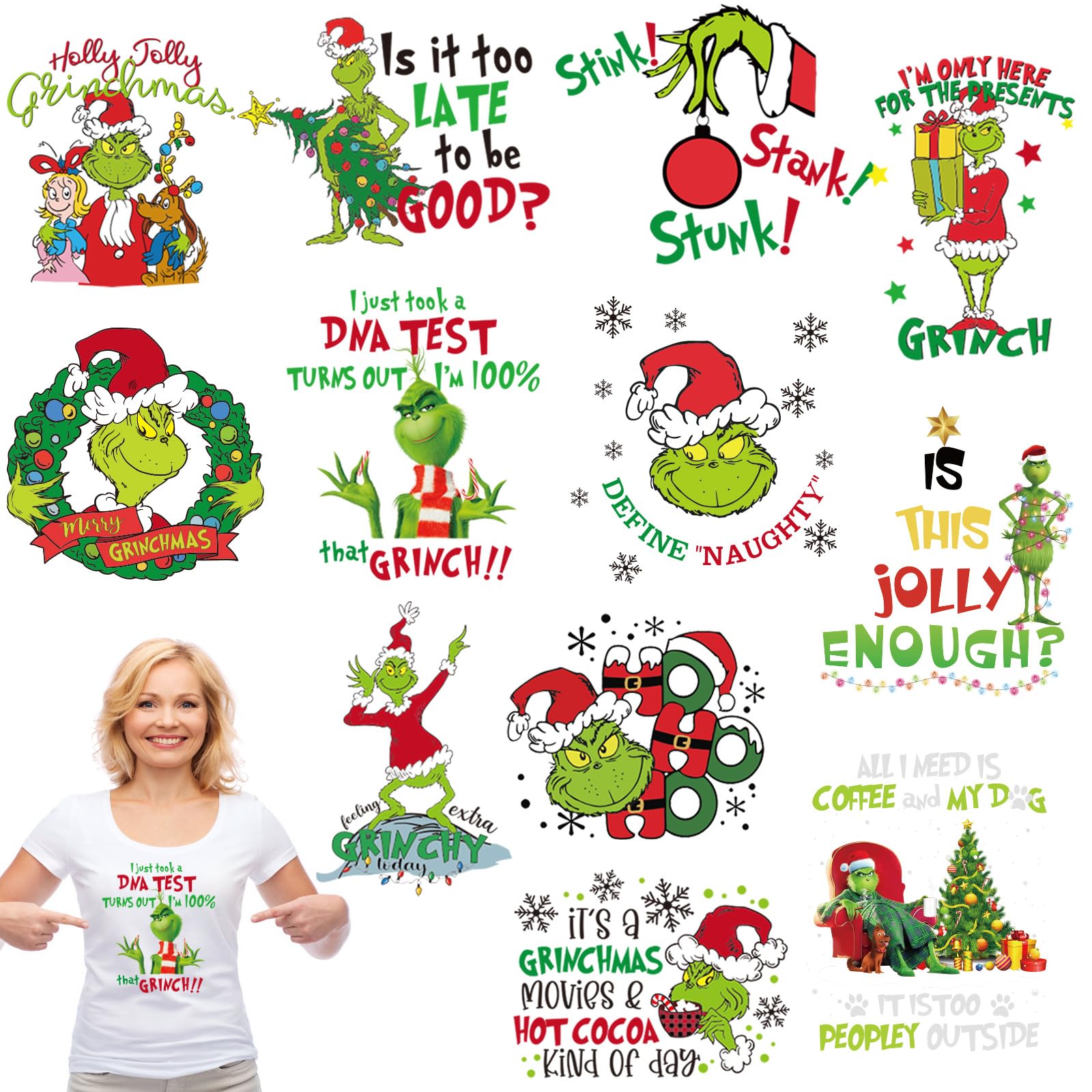 GYGOT 12 Sheets Christmas Iron On Transfers for T-Shirts,Christmas Heat Transfers Vinyl,Ready to Press Decals for T-Shirts Clothing DIY Crafts (Christmas)