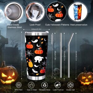 PUPPY GO Halloween Gifts Set, 5PCS Halloween Tumbler Set Includes 20oz Tumbler with Lids and Straw Socks Keychain Thanks Card, Cute Pumpkin Gift for Women