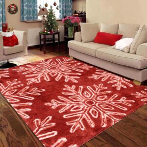 Christmas Area Rug Snowflake Winter Area Rugs Christmas Decorative Rug Xmas Throw Carpet Washable Non Slip Holiday Rug for Entryway Bedroom Living Room Laundry Room Indoor Red 5 x 7 FT