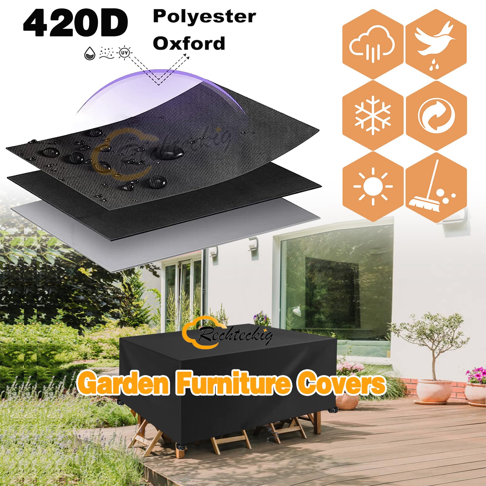 Patio Furniture Covers Waterproof, Rectangular Patio Table Chair Sofa Set Cover, General Purpose Outdoor Furniture Cover-Black|| 120x60x90cm/47x24x35in