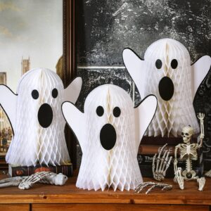 Bencailor Halloween Ghost Table Decorations Halloween Honeycomb Centerpieces Ghost Table Centerpiece Halloween Party Decoration Ghost Table Topper for Halloween Party Home Room Desk Decor (6 Pcs)