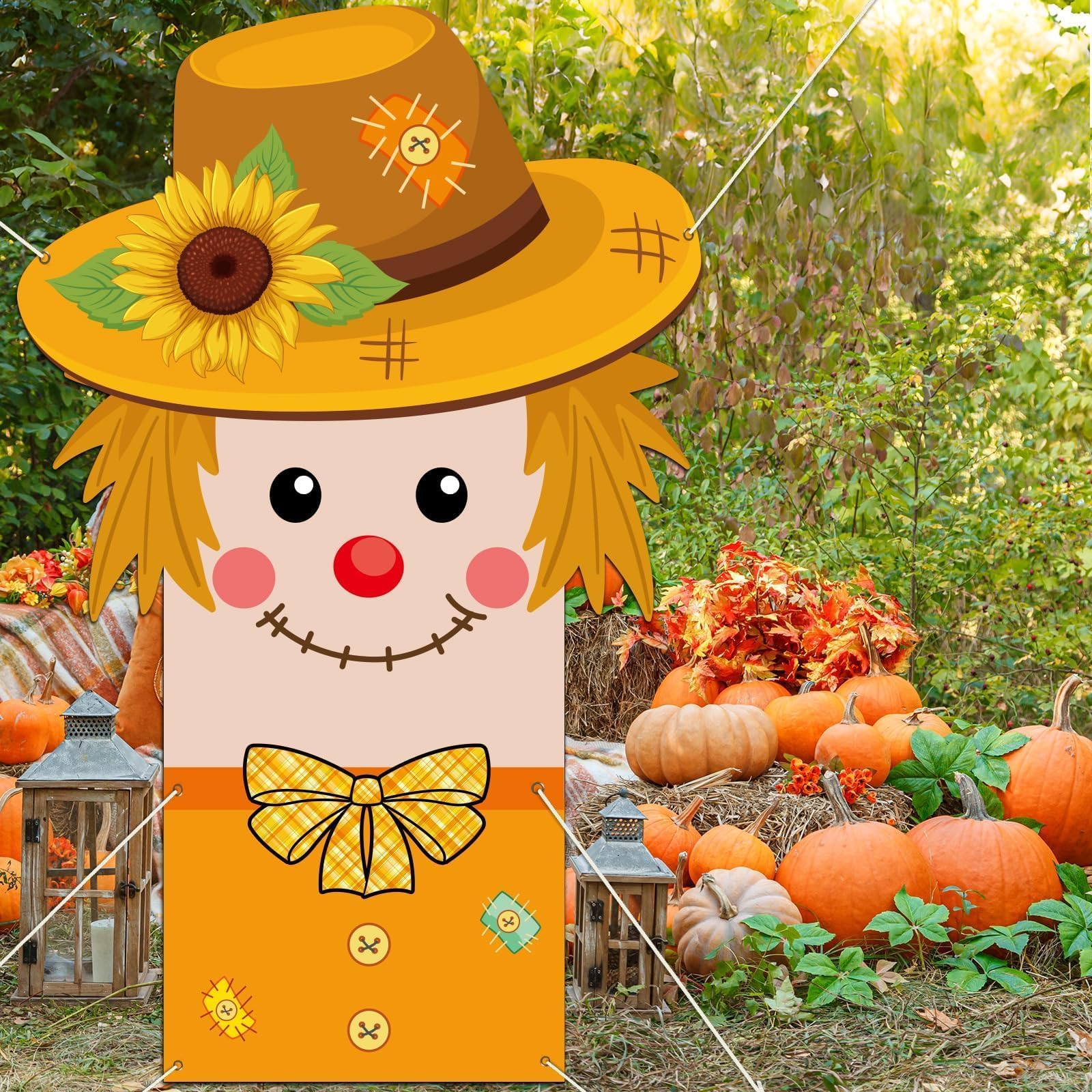 Thanksgiving Door Cover Fall Scarecrow Shape Door Decorations Harvest Autumn Door Backdrop Sunflower Scarecrow Banner Backdrop for Autumn Home Decor Fall Photo Booth Props