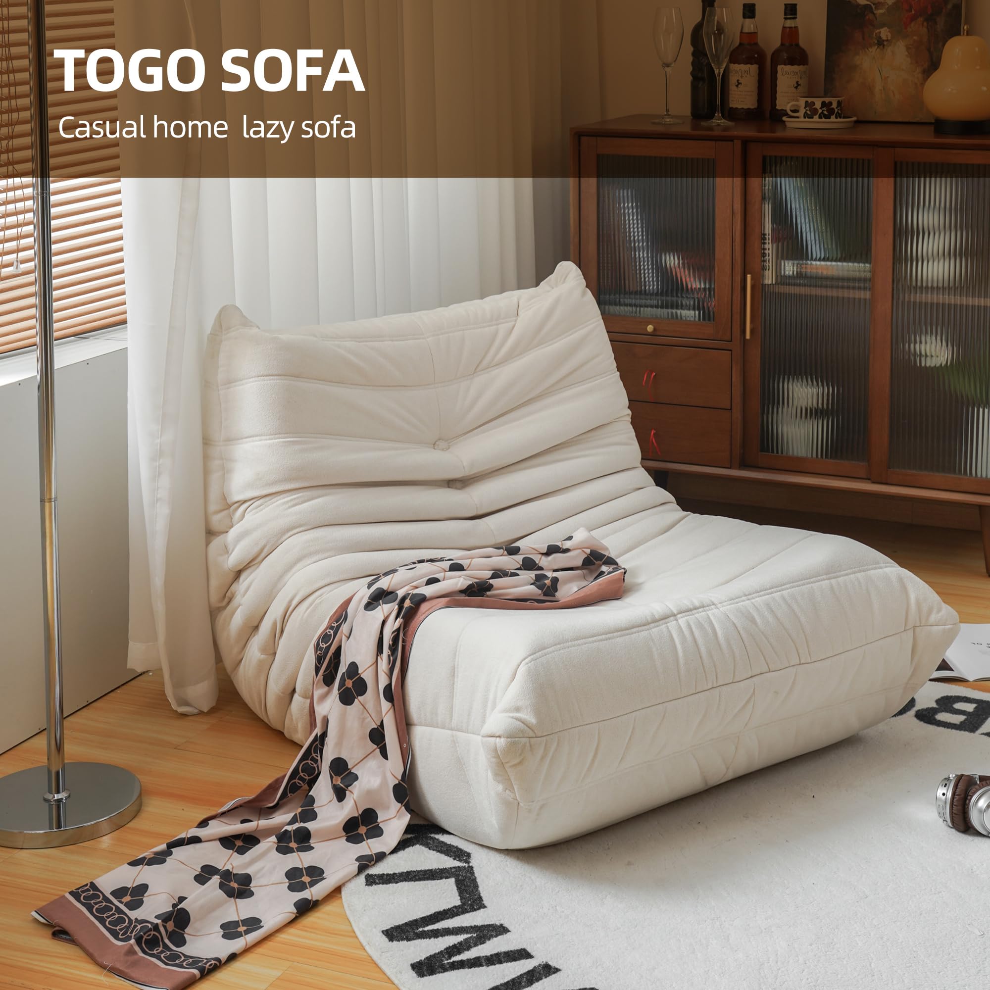 MDQMD Cream Style Adult Togo Sofa,Bean Bag Chair,White Fireside Chair (White)