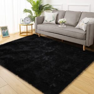 garveehome 9x12 fluffy rug extra large plush shag area rugs for living room, soft furry fur rugs for bedroom non shedding fuzzy accent rug carpet floor covers for home decor, black