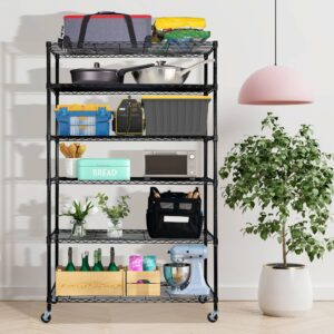 6 Tier Storage Shelves, 18" D x 48" W x 82" H Wire Rack Shelving, Shelving Units, Height Adjustable, Metal Storage Shelves, Wire Shelving, Shelving Units and Storage for Kitchen Garage Warehouse