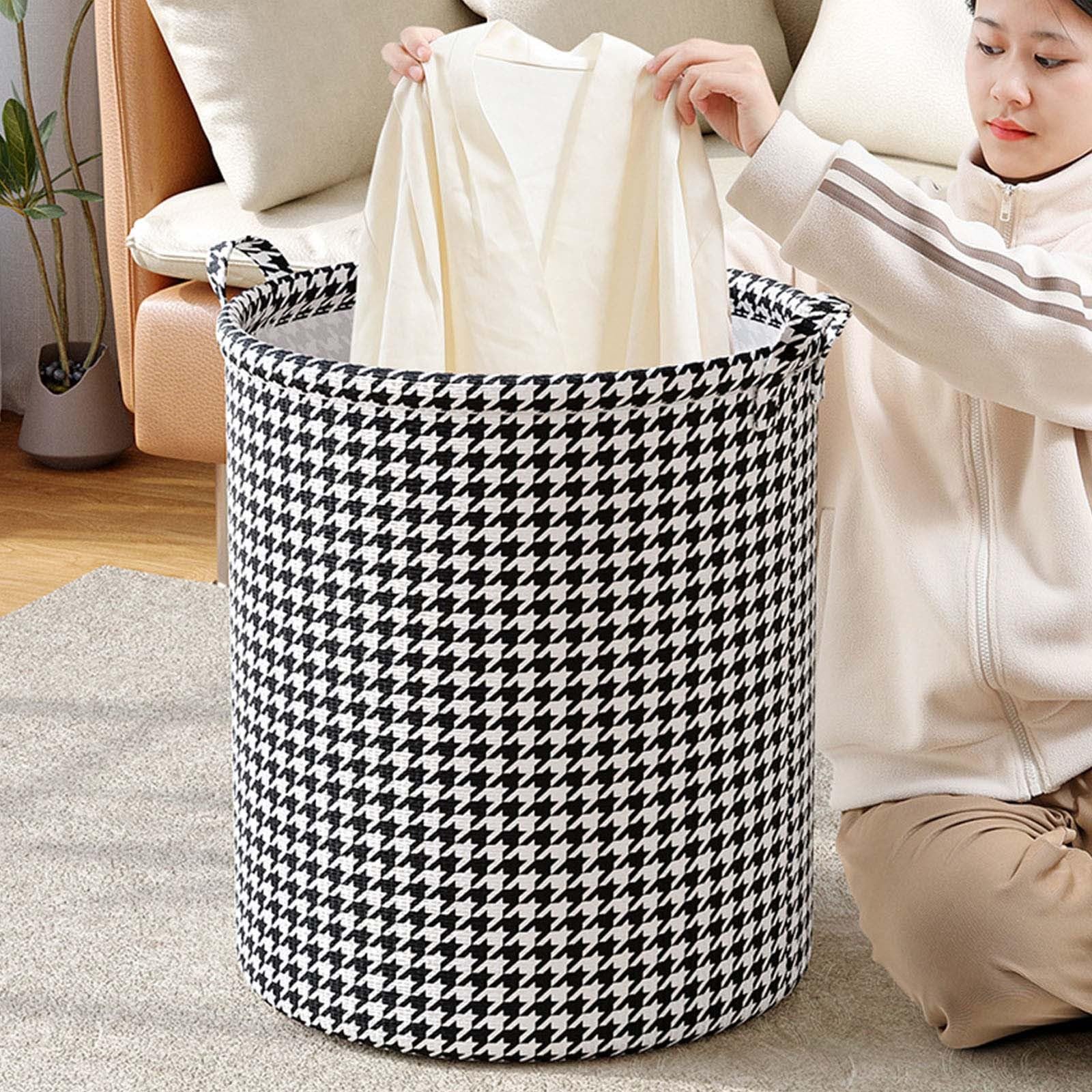 Laundry Basket with Handles,Blanket Basket Storage with Houndstooth,Foldable Fabric Bedroom Hamper,Dirty Clothes Hamper for Living Room,Baby Room (A)