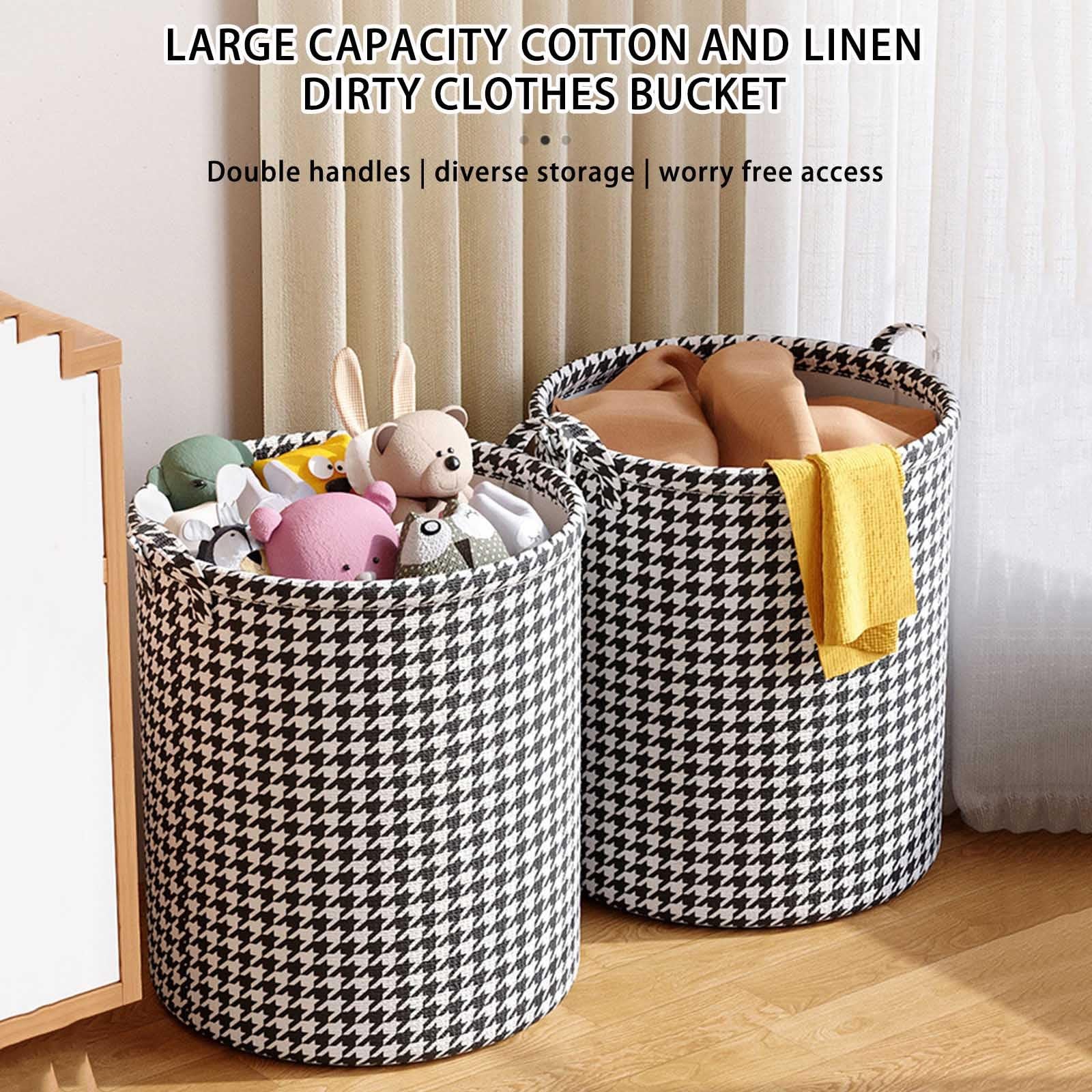 Laundry Basket with Handles,Blanket Basket Storage with Houndstooth,Foldable Fabric Bedroom Hamper,Dirty Clothes Hamper for Living Room,Baby Room (A)