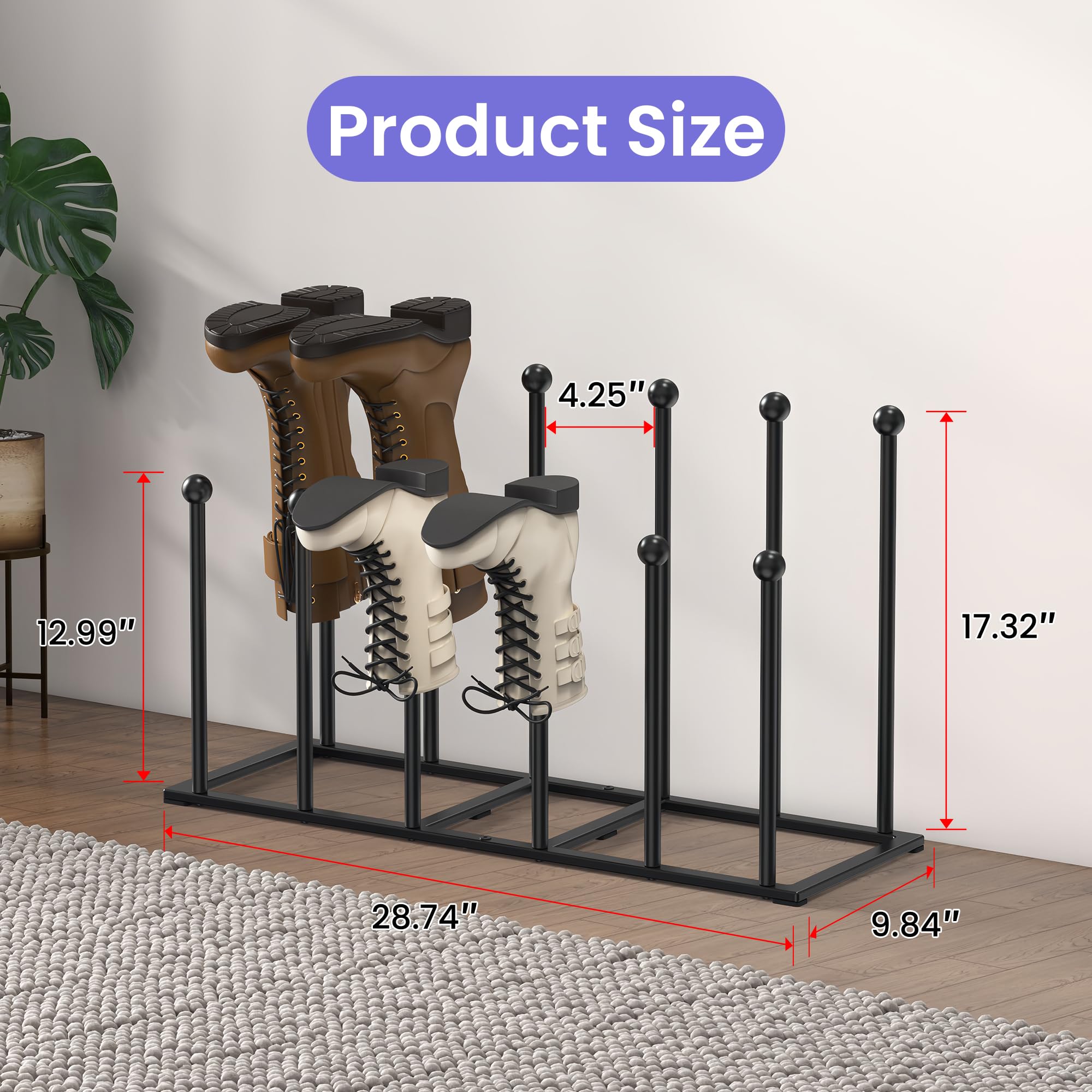 Boot Rack Free Standing Shoe Racks Shoe Storage Fit for 6 Pairs Boots Rack Organizer for Tall Boots Shoe Organizer for Dorm Room Closet Entryway Bedroom Patio Outdoor Hallway