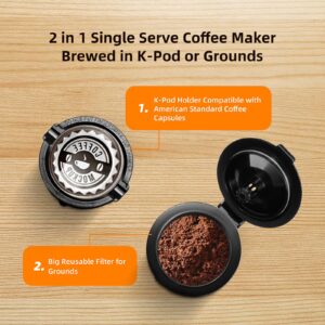 Horavie Mini Single Serve Coffee Maker for K Cup and Ground Coffee, Fast Brew One Cup Coffee Machine with Descaling Reminder and Water Window, 6 to 12 oz. Brew Sizes, Black