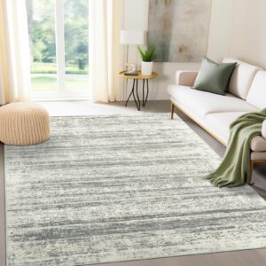 miukiki 8x10 area rugs, modern abstract rug with non slip backing, stain resistant washable rugs, non-shedding area rug for living room (grey, 8'x10')