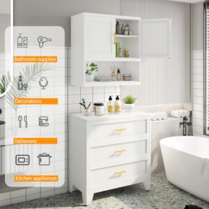 GAIOUS Metal Bathroom Wall Cabinet, Over Toilet Storage White with Open Shelf, Wall Mounted Medicine Cabinet with 2 Doors and Adjustable Shelves, Floor Cupboard for Kitchen Bedroom Living Dining Room