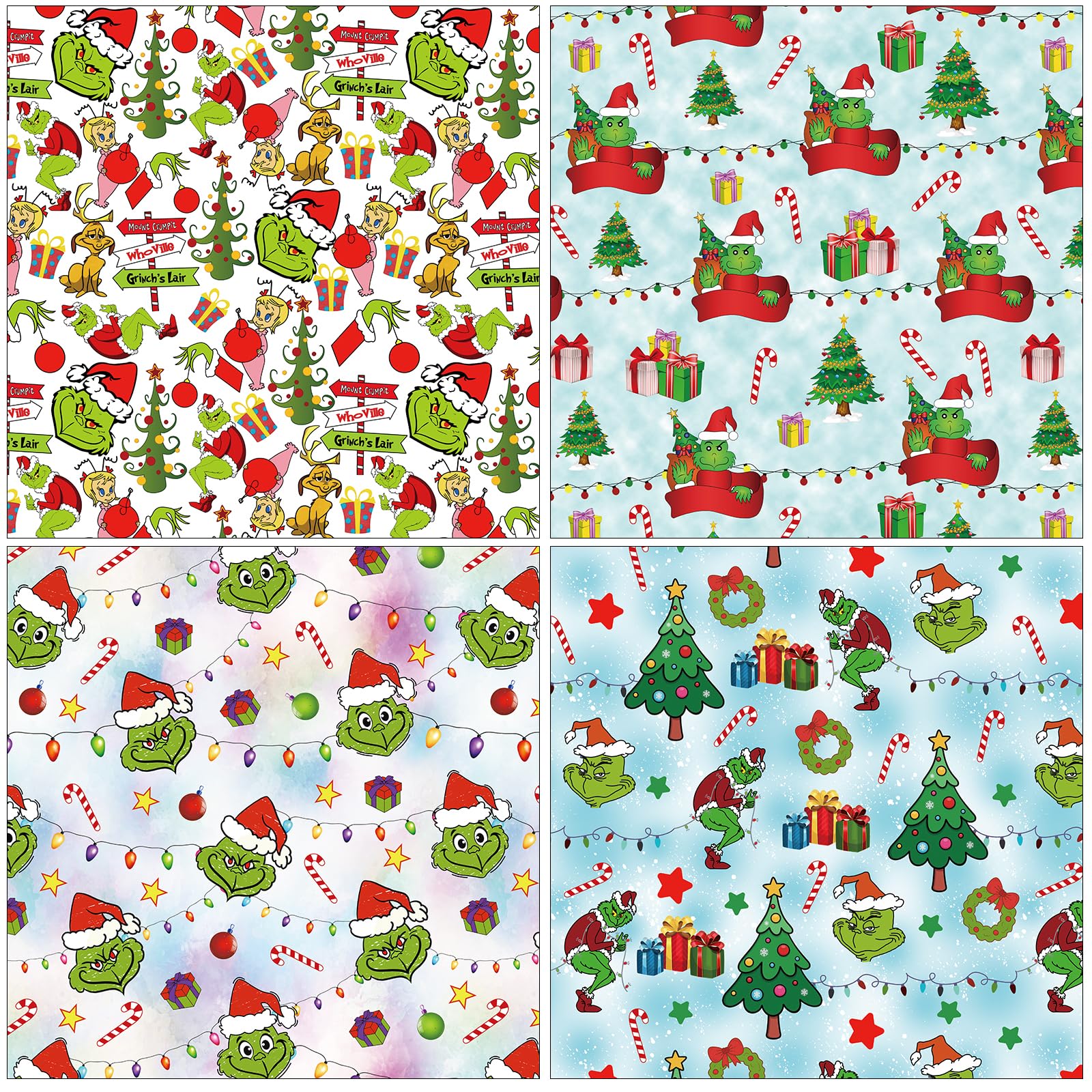 Green Christmas Wrapping Paper Funny Cartoon Character Xmas Gift Wrap for Boys Girls Kids Women Men Hoilday Baby Shower Decoration - 20 X 28Inches Per Sheet(8 Pack)