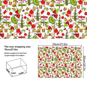 Green Christmas Wrapping Paper Funny Cartoon Character Xmas Gift Wrap for Boys Girls Kids Women Men Hoilday Baby Shower Decoration - 20 X 28Inches Per Sheet(8 Pack)