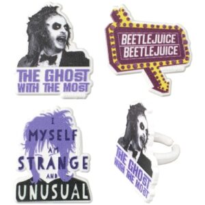 DecoPac Beetlejuice Rings, Cupcake Decorations Featuring Beetlejuice & Lydia, Cupcake Toppers For Cakes, Cupcakes, Treats - 24 Pack