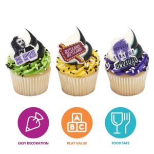 DecoPac Beetlejuice Rings, Cupcake Decorations Featuring Beetlejuice & Lydia, Cupcake Toppers For Cakes, Cupcakes, Treats - 24 Pack