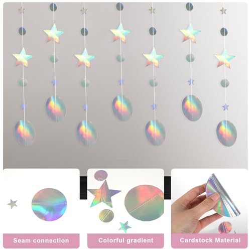 Giantree 65Ft Iridescent Star Circle Dot Shiny Garlands, 5Pcs Hanging and Twinkle Little Star Circle Dot Streamer Bunting Banner for Wedding Birthday Graduation Christmas Party Decor(Star Circle Dot)