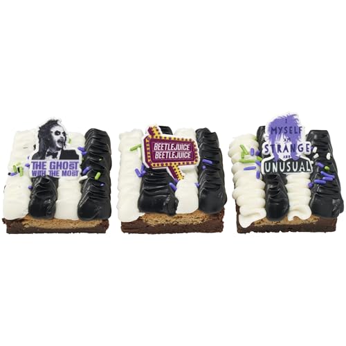 DecoPac Beetlejuice Rings, Cupcake Decorations Featuring Beetlejuice & Lydia, Cupcake Toppers For Cakes, Cupcakes, Treats - 24 Pack