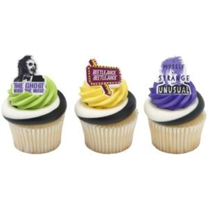 DecoPac Beetlejuice Rings, Cupcake Decorations Featuring Beetlejuice & Lydia, Cupcake Toppers For Cakes, Cupcakes, Treats - 24 Pack