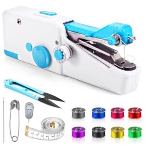 handheld sewing machine, mini sewing machine for beginners, battery and usb operated pocket sewing machines, easy to operate portable sewing machine for beginners (blue)