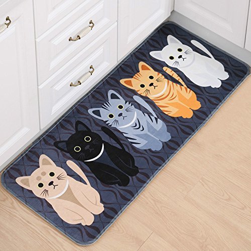 DYBADYSA 1 PCS Grey Rectangle Cartoon Lovely Cat Pattern Mat Rug for Stairway Toilet Floor Bedroom Living Room Bathroom Kitchen Home Decoration Area Rugs Y1