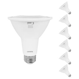 luxrite par30 long neck led flood light bulb, 75w equivalent, 5 color selectable 2700k-5000k, 850 lumens, 10w, dimmable led spotlight bulb, damp rated, etl listed, e26 base - indoor outdoor (6 pack)