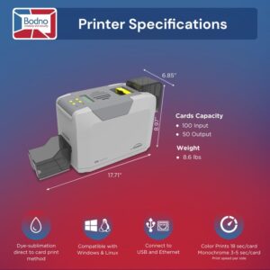 Bodno Seaory S26 Single Sided ID Card Printer & Complete Supplies Package ID Software and Camera - Silver Edition