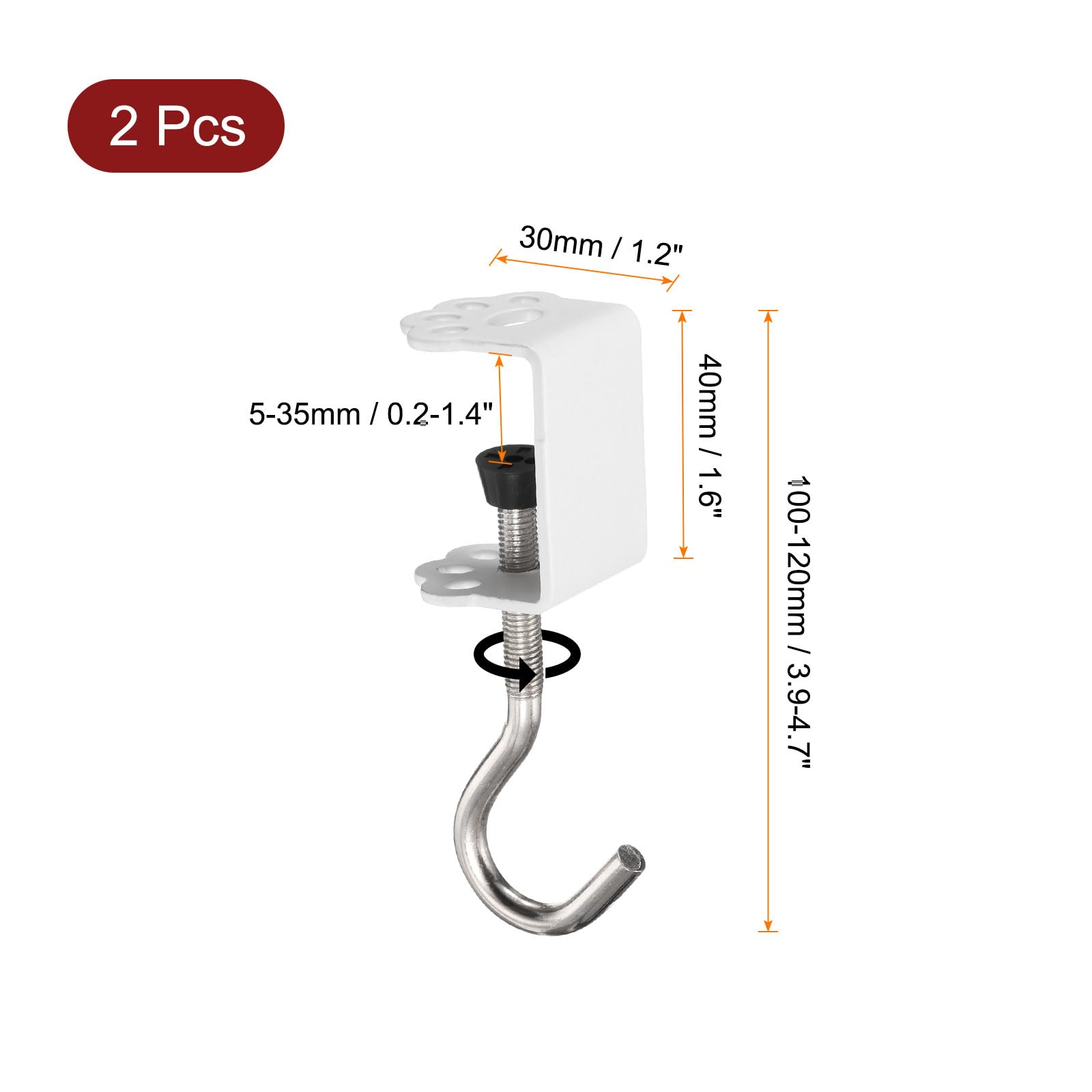 HARFINGTON 2pcs Desk Hook Clamp 0.2"-1.4" Clamping Range Cat Claw Shape Bag Hook for Backpack Table Purse Clothes Portable Desk Mount Bag Holder Hook Clamp, White