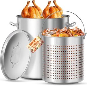 pyy turkey fryer with basket & lid - 60qt boil pot stainless steel crab lobster crayfish shrimp stock pot boiler deep, fried cooker for commercial outdoors or gatherings