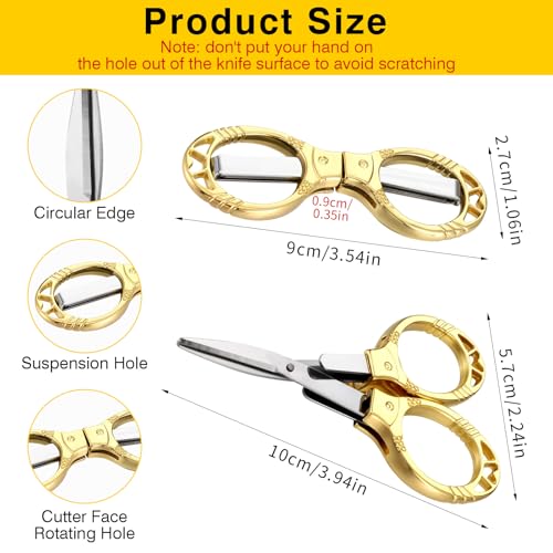 Nogeqi 2 Pcs Folding Scissors Portable Travel Scissors Stainless Steel Mini Scissors Retractable Small Scissors All Purpose for Sewing Fishing Crafts DIY Home Office Christmas Gift Men(Gold, Silver)