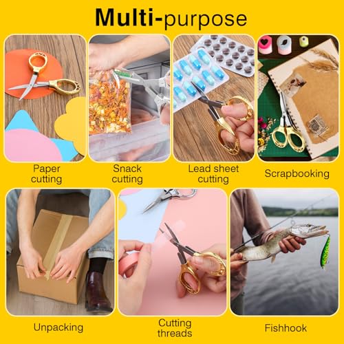 Nogeqi 2 Pcs Folding Scissors Portable Travel Scissors Stainless Steel Mini Scissors Retractable Small Scissors All Purpose for Sewing Fishing Crafts DIY Home Office Christmas Gift Men(Gold, Silver)