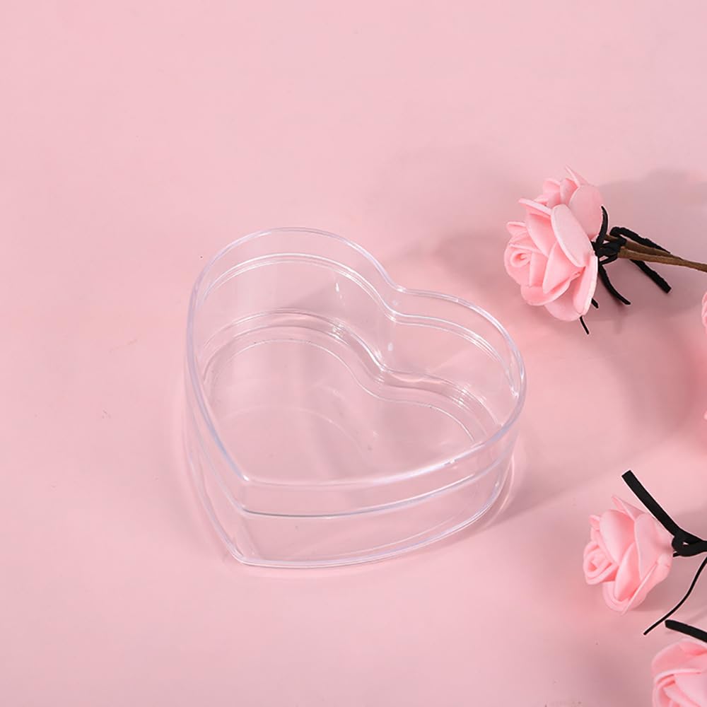 2Pcs Transparent Plastic Heart Shaped Acrylic Box with Lid Mini Storage Candy Boxes Cube Organizer Containers for Tiny Jewelry Party Favors Supplies