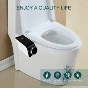 Bidet Attachment for Toilet Bidet Non-Electric Cold Water Sprayer Toilet Seat, Adjustable Water Pressure Retractable Self-Cleaning Dual Nozzle for Real Feminine Wash in Black Knob (PaniFlow).