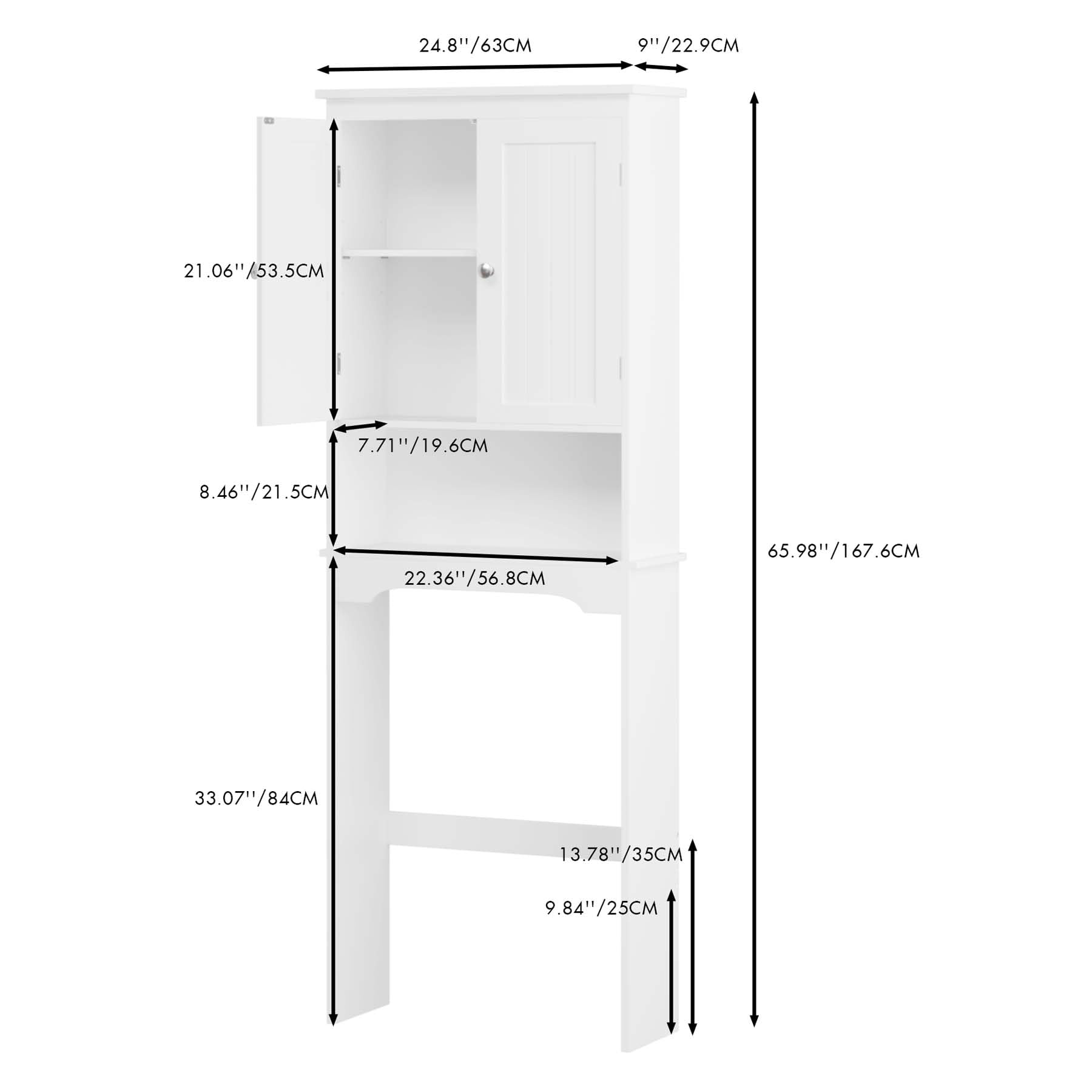 HRVEOCEI White Over The Toilet Storage Cabinet with Doors, Freestanding Bathroom Above Toilet Storage & Tall Bathroom Over Toilet Storage Cabinet with Adjustable Shelf (Style1)