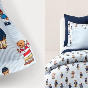 POLO RALPH LAUREN Blue Stripe Teddy Bear Boy 2 pc Twin Duvet Cover Set Blue White