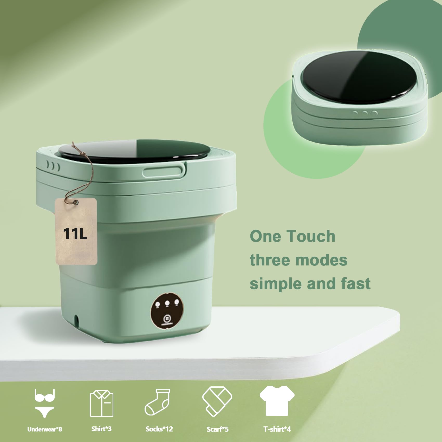 Portable Washing Machine At Dormitory Apartment Hotel Portable Washing Machine Easier To Carry Out Blue Light 11L Upgrade Large Capacity For Underwear Socks Baby Cloth 3 Different Automatic Mode