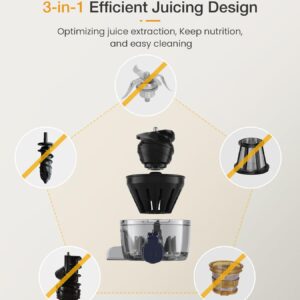 Cold Press Juicer, ZASMIRA Juicer Machines for Vegetable and Fruit with Upgraded Juicing Technology, Powerful Quiet Motor, Compact Size for Space-Saving Juicer, Easy to Clean