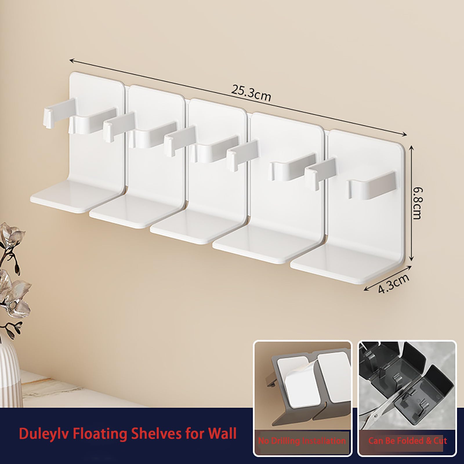 Duleylv Floating Shelves for Wall Small Shelf for Bathroom Mini Hanging Display Shelves Wall Hooks No Damage White