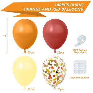 YAOWKY Fall Balloons Garland Arch Kit,100pcs 12In Burnt Orange and Yellow Burgundy Gold Confetti Latex Balloons for Fall Baby Shower Birthday ThanksGiving Pumpkin Themed Party Decorations