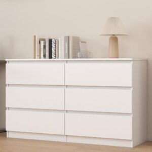 noebanje 47" inch dresser sturdy frame modern bedroom furniture with 6 drawers large capacity storage cabinet, wooden chest of drawers for bedroom, hallway, living room, entryway (white)