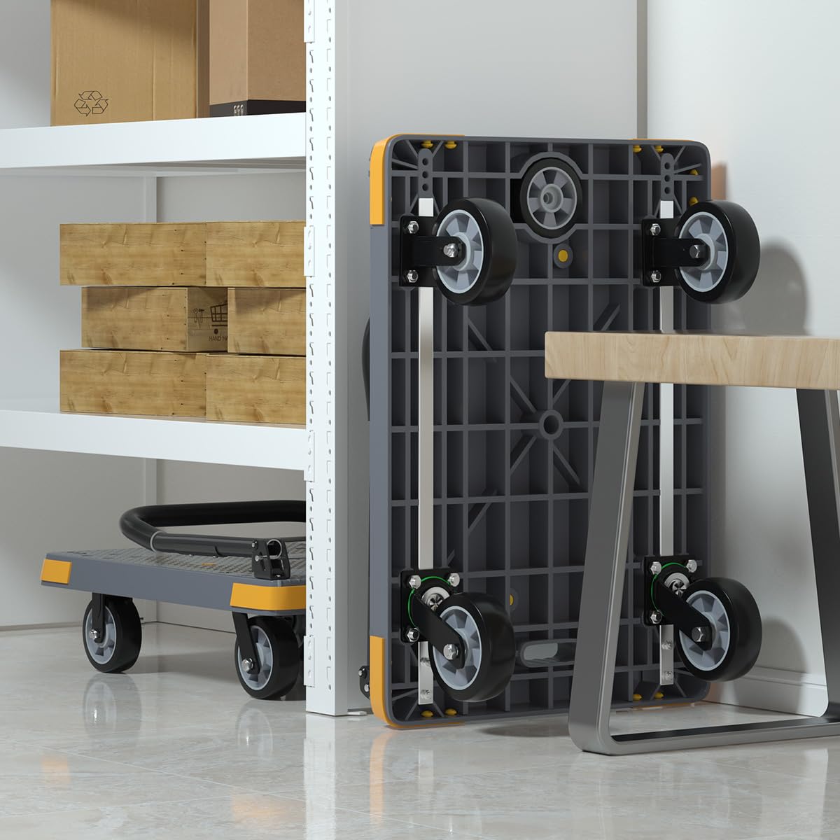 WUD Push Cart, Folding Mobile Platform Trolley,Thickened and Reinforced, 360° Swivel Wheels,35.4 “L x 23.6 ”W, 1323 lb.Grey