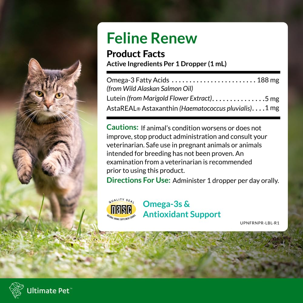 Ultimate Pet Nutrition Feline Renew, Advanced Omega-3 Immune, Joint, and Skin Connective Tissue Support Supplement for Cats, 30 Servings