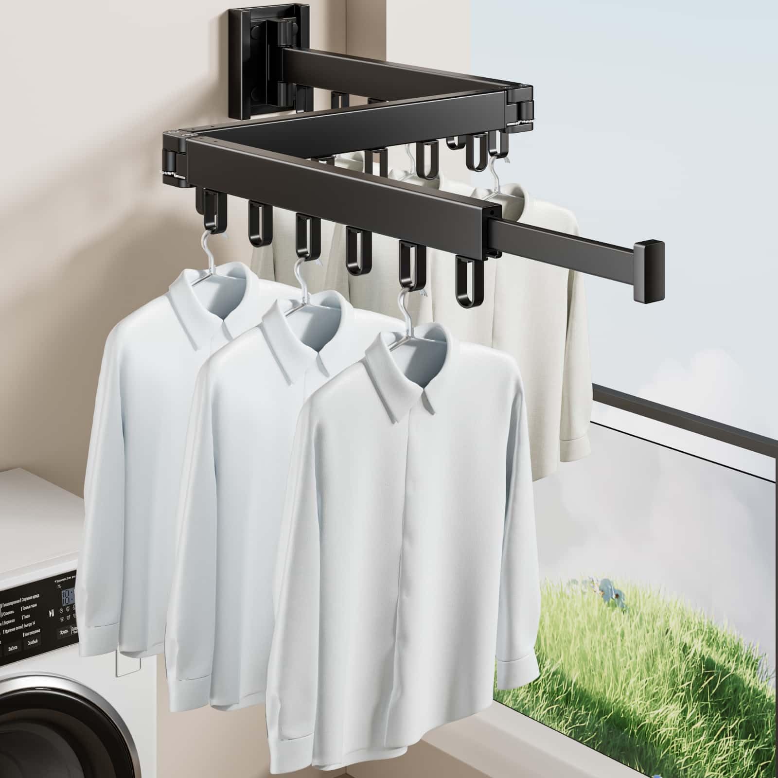 Huilefu Wall Mounted Clothes Drying Rack Upgrade and Thicken Aviation Aluminum,Collapsible,Foldable Space Saving Laundry Hanger - Trifold Expandable,Retractable Heavy Duty Clothing Rack