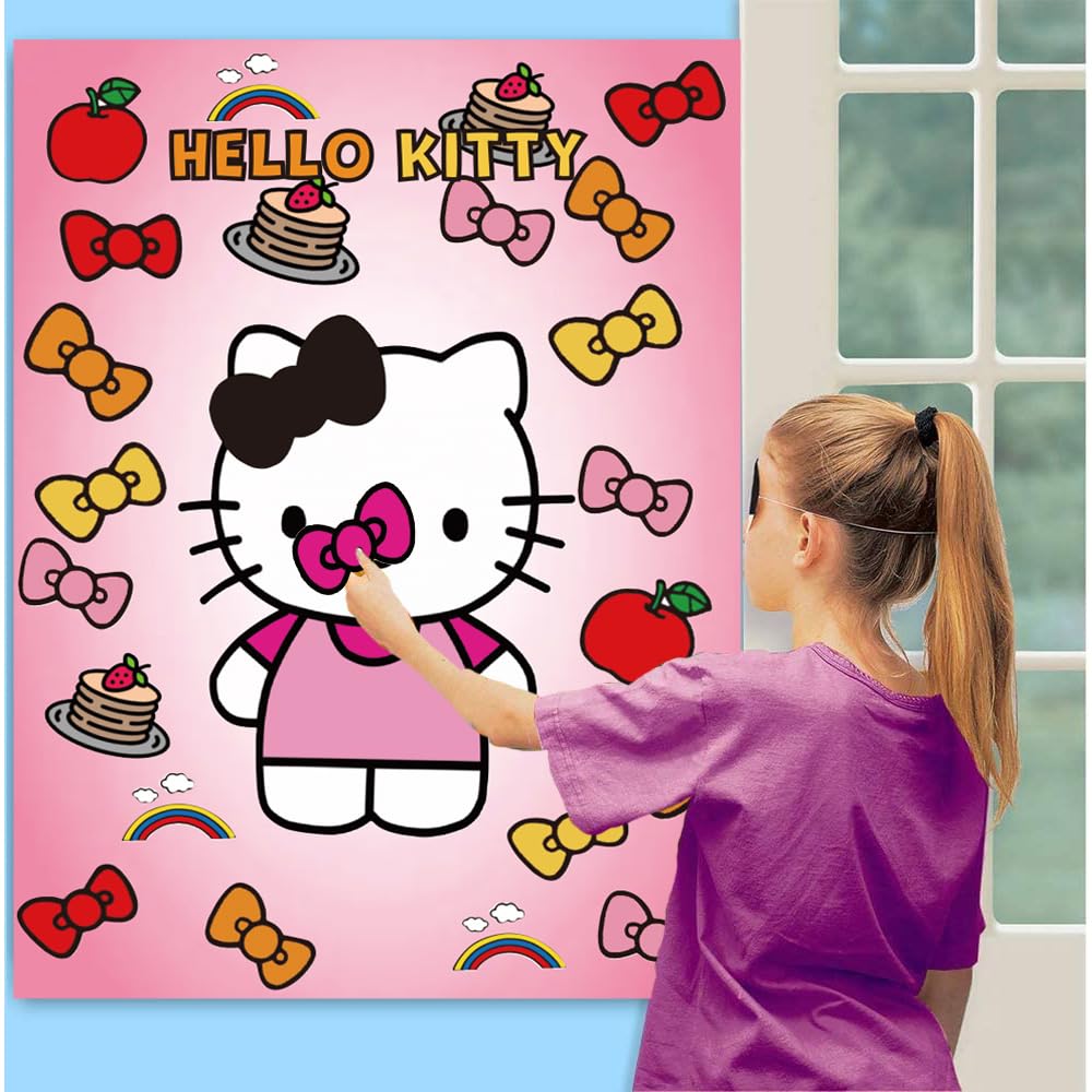 GOTOFUN Kitty Party Supplies Decorations, Pin The Bow on Cute Kitty, Birthday Party Pin Game, Large Poster for Kawaii Birthday Party Supplies