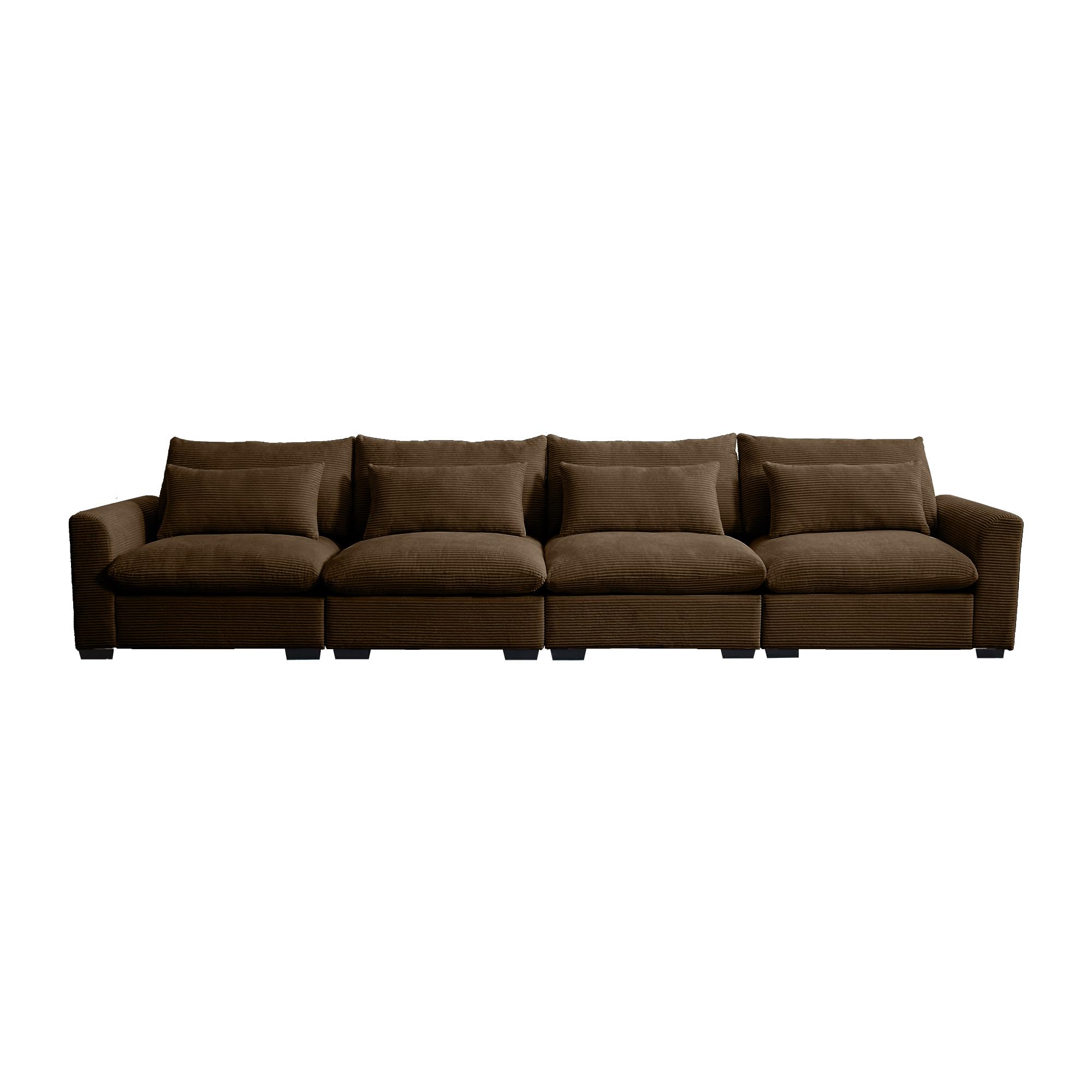 GOAWGO 157.5" Modular Sectional Couch 4 Seat Extra Deep Oversized Corduroy Sofa with Waist Pillow Modern Upholstered Comfy Couches for Living Room Bedroom Office Apartment, Brown