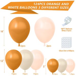 YAOWKY ThanksGiving Balloons Fall Garland Arch Kit,124pcs 18 12 5 In Burnt Orange Pastel Orange White Sand Balloons for ThanksGiving Fall Baby Shower Birthday Pumpkin Themed Party Decorations