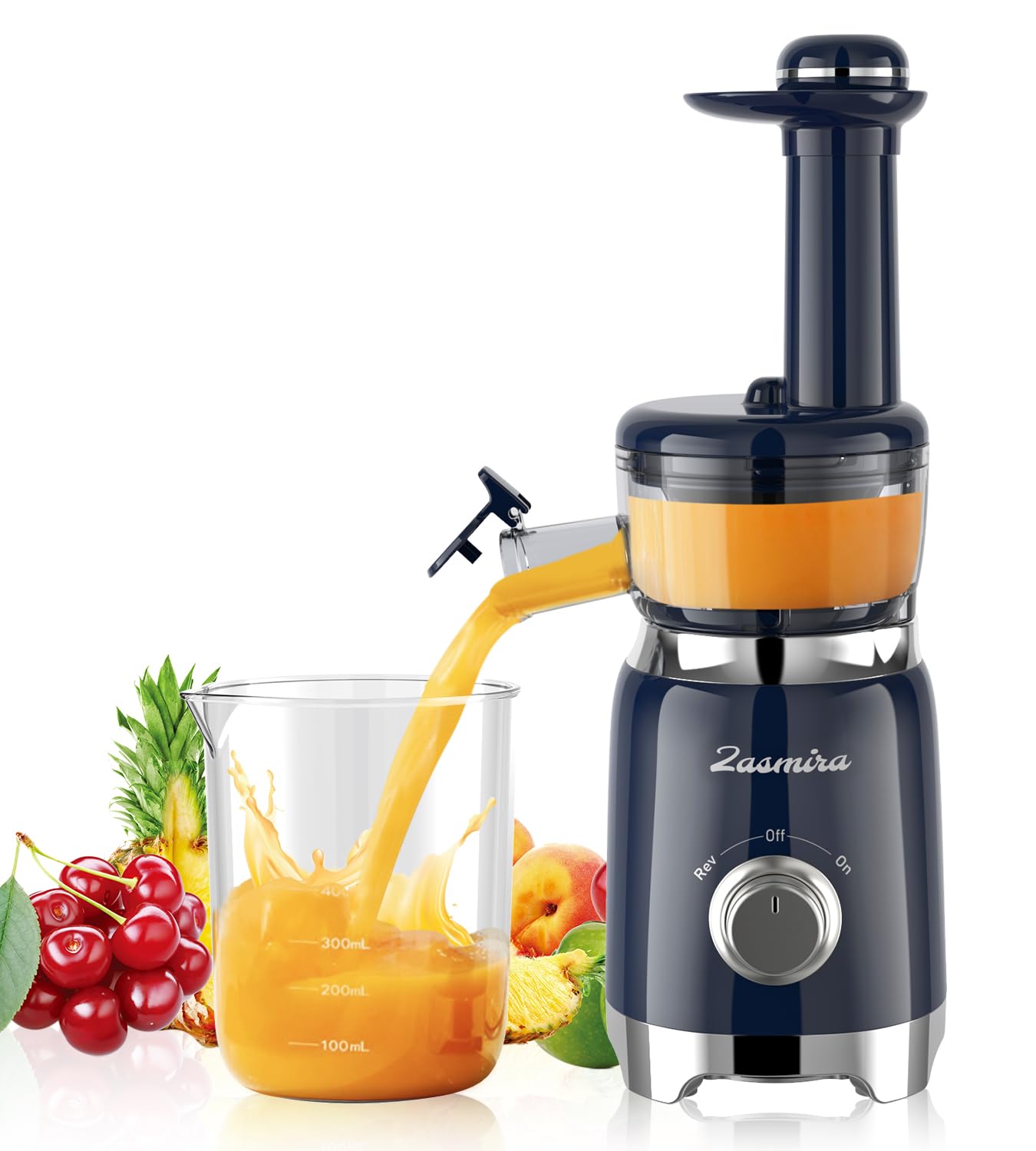 Cold Press Juicer, ZASMIRA Juicer Machines for Vegetable and Fruit with Upgraded Juicing Technology, Powerful Quiet Motor, Compact Size for Space-Saving Juicer, Easy to Clean