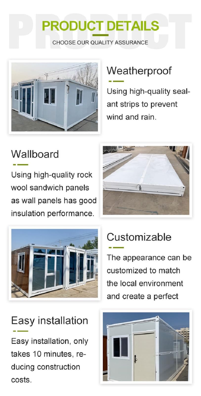 Foldable Prefab Container Home - Modular Tiny House with Customizable Bathroom, Kitchen, Living Room & Bedroom Spaces - Mobile Home Options for Adults